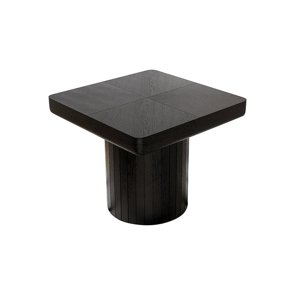 English Elm 23.6'' Square Wood Veneer Accent Table Parquet Top Sculptural Cylindrical Base Matte Finish W1435P419310
