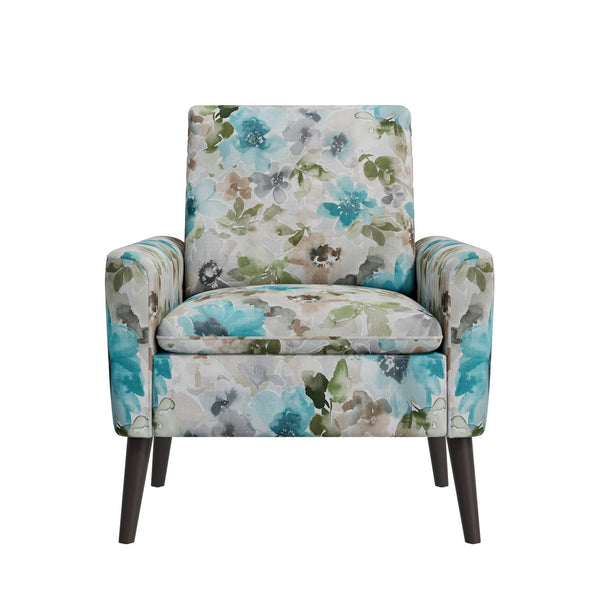 English Elm Enna Floral Upholstered Accent Armchair with Solid Wood Legs for Reading Nooks B127P409851