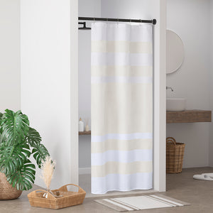 JLA Home Madison Park - Shower Waffle-Textured Stripe Shower Curtain with 3M Scotchgard Water-Repellent Finish for Spa Baths Cream MP70-8561