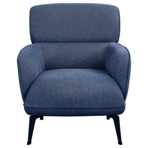 English Elm 1pc Modern Transitional Upholstered Crescent Arm Accent Chair with Rounded Track Arms and Metal Legs Blue 35 L x 31.25 W x 29 H B011P306686