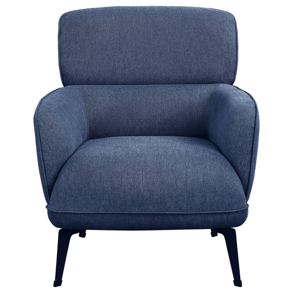 English Elm 1pc Modern Transitional Upholstered Crescent Arm Accent Chair with Rounded Track Arms and Metal Legs Blue 35 L x 31.25 W x 29 H B011P306686