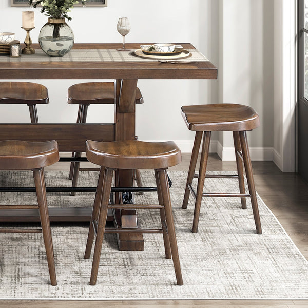 English Elm Brown Acacia Wood Counter Height Dining Set Seats Eight with Industrial Metal Footrest B011S02273