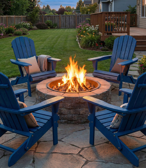 English Elm Wood Folding Adirondack Chair Solid Hemlock Embossed Grain Outdoor Patio Lounge Seat Navy Blue W1390P462319