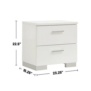 English Elm 2-drawer White High Gloss Nightstand with Chrome Handles & Base, Modern Luxe Storage for Bedrooms B016P254558