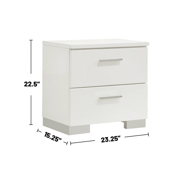 English Elm 2-drawer White High Gloss Nightstand with Chrome Handles & Base, Modern Luxe Storage for Bedrooms B016P254558