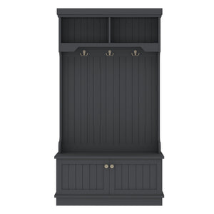 English Elm Hall Tree Entryway Organizer with Shoe Bench and 4-in-1 Coat Rack Hooks, Elegant Storage for Hallways Black W1580P327003