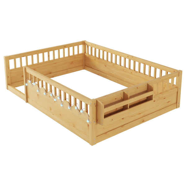English Elm Full Montessori floor bed offering high rails, built-in light and shelf for safe independent sleep and storage Natural 79.13 L x 13 W x 6.3 H W2593P333587