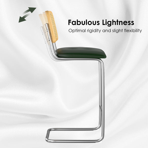 English Elm Counter Height Bar Stools Set Of 2 - Modern Green Pu Leather & Rattan Back Chairs For Kitchen Use T3623P360704