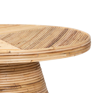 English Elm Modern Handwoven Rattan Round Coffee Table with Tapered Mahogany Base for Boho Living B2750P420403