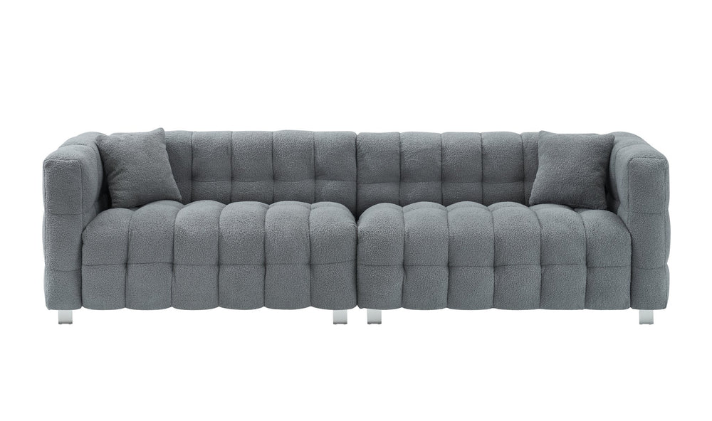 English Elm Elegant 102-Inch Teddy Velvet Sofa in Green Gray Pink Beige with 2 Pillows, Metal Feet, 500lb Capacity W1278S00022