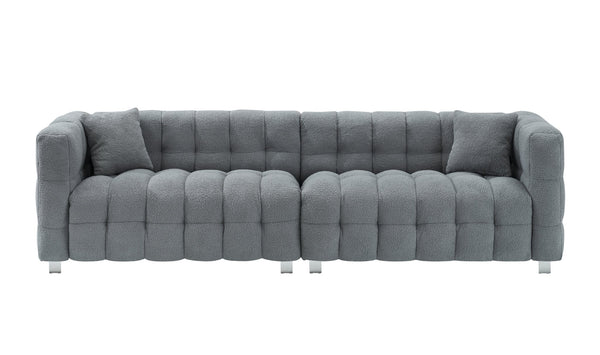 English Elm Elegant 102-Inch Teddy Velvet Sofa in Green Gray Pink Beige with 2 Pillows, Metal Feet, 500lb Capacity W1278S00022