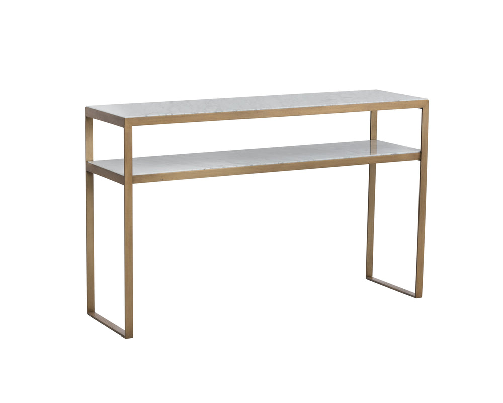 Sunpan Evert Modern Marble Console Table with Antique Brass Frame – Unique Italian Design for Elegance
