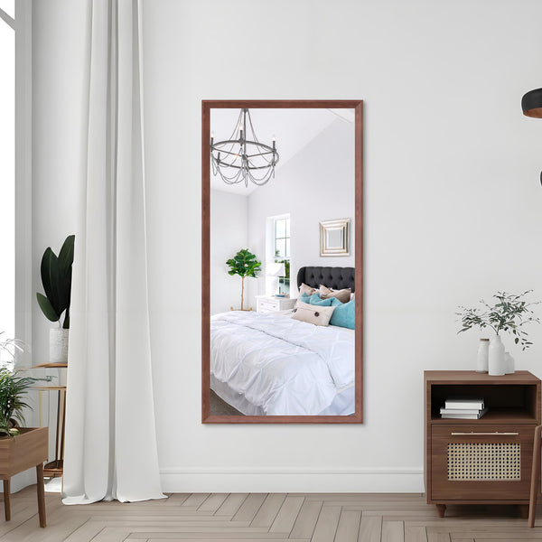 English Elm 60"x30" Oversized Modern Rectangle Bathroom Mirror with Slim Aluminum Frame, Explosion-Proof Glass, Versatile Mounting Options for Vanity, Entryway, Bedroom, Living Room Walnut W708P297663