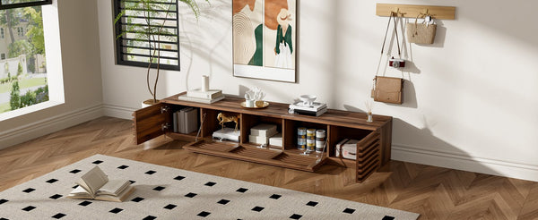 English Elm 70 Inch Walnut Media Console Low Profile Tv Stand with Soft Close Flip Doors N710P374711P
