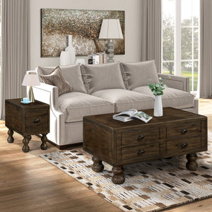 English Elm Solid Wood Rectangle Coffee Table With Antique Finish, 4 Drawers, Rivet Legs - Rustic Charm For Living Room W1202P176740-GIGA