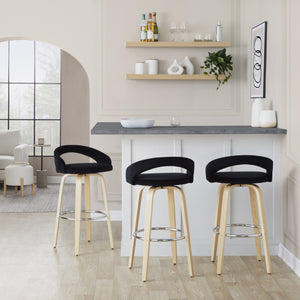 English Elm Fixed-height Swivel Barstools Velvet Seat Bent Wood Legs Chrome Footrest Set of 2 B202S01862