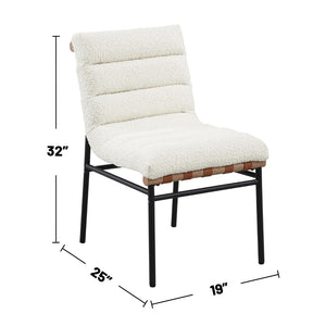 English Elm Set Of 2 Elegant White Boucle Upholstered Dining Chairs With Black Iron Legs For Modern Spaces B016P392718-GIGA