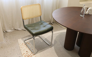 English Elm Dining Chairs Set of 4 Velvet Seat Woven Rattan Back Chrome Cantilever Frame Dark Green W2105S00002