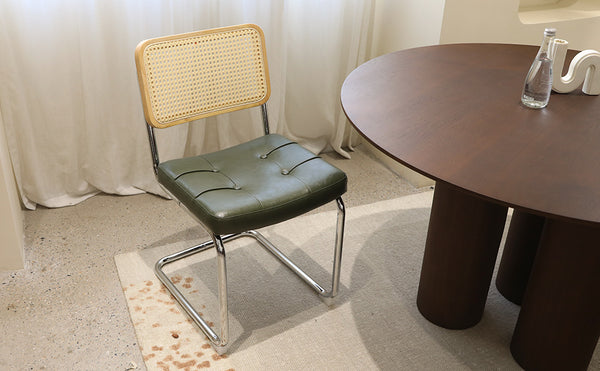 English Elm Dining Chairs Set of 4 Velvet Seat Woven Rattan Back Chrome Cantilever Frame Dark Green W2105S00002