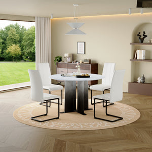 English Elm Round Mdf Dining Table with Gradient Cross Base Compact Modern Seating for Small Spaces White W3875S00028
