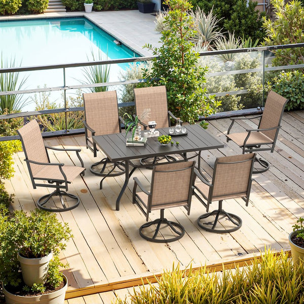 English Elm Outdoor Swivel Patio Dining Chairs Textilene Woven Set for Backyard Entertaining T3623P433697