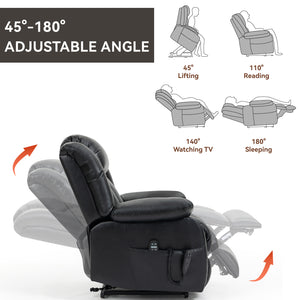 English Elm Dual Motor Power Lift Recliner with Massage Heat and 180 Degree Brown Lounge Chair W1803S00043