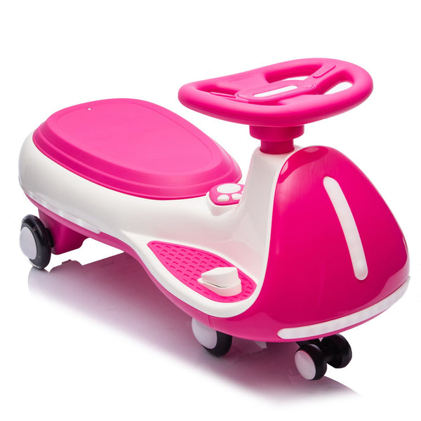 English Elm 12v Kids Ride on Wiggle Car with Dual Motors Led Wheels Bluetooth and Triangular Frame Rose Red W1578P390195