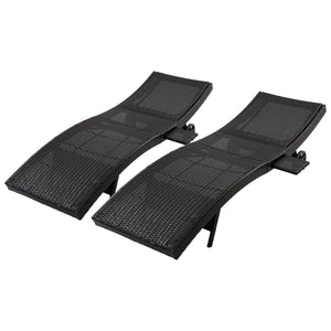 English Elm K&k Outdoor Wicker Reclining Chaise Set 2 Piece with Pull Out Tray Rolling Wheels Black+Brown N707P395515D