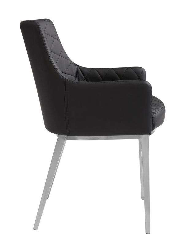 Sunpan CHASE Dining Armchair - Elegant Black Faux Leather with Diamond Tufting & Modern Stainless Steel Legs 30152