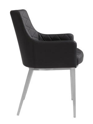 Sunpan Chase Dining Armchair - Sleek Faux Leather Design with Brushed Stainless Steel Legs for Style & Comfort Black