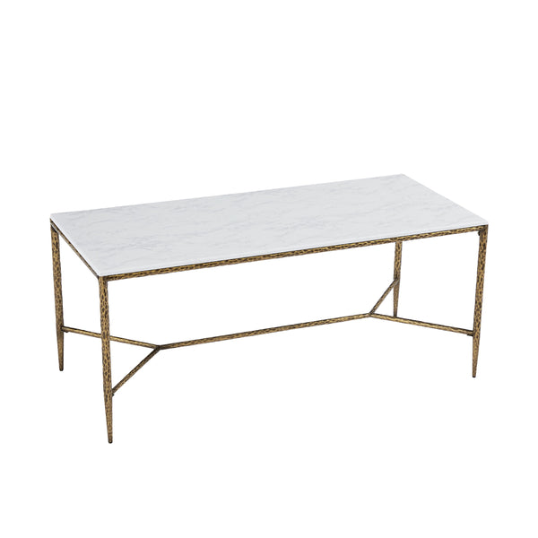 English Elm 6-seater Faux Marble Dining Table with Hammered Iron Brass Accent Legs Modern Loft Forged Brass N771P392428Z
