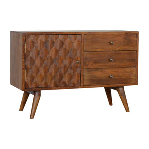 English Elm Solid Wood Chestnut Sideboard With 3 Drawers & Carved Doors - Stylish Nordic Legs For Any Room B182P280819-GIGA