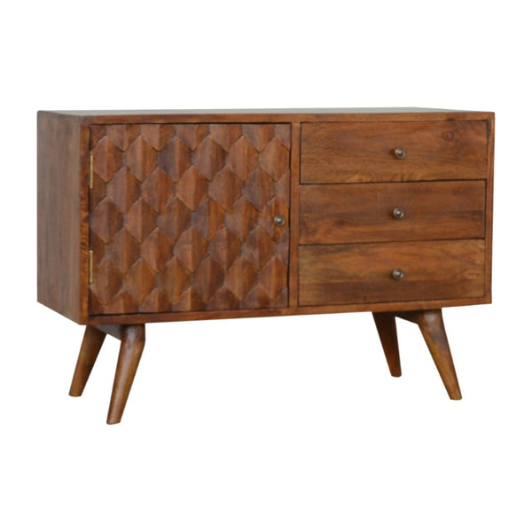 English Elm Solid Wood Chestnut Sideboard With 3 Drawers & Carved Doors - Stylish Nordic Legs For Any Room B182P280819-GIGA