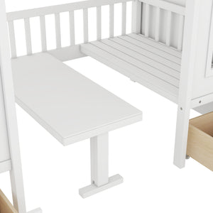 English Elm Twin-over-twin Bunk Bed Convertible Lower Desk Solid Pine Kids Bedroom Space Saver White LT000681AAK-1