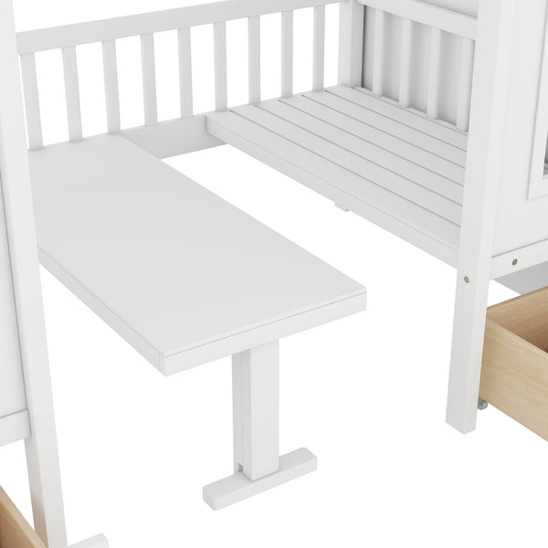 English Elm Twin-over-twin Bunk Bed Convertible Lower Desk Solid Pine Kids Bedroom Space Saver White LT000681AAK-1