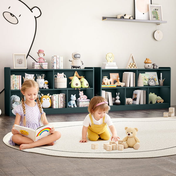 English Elm Wooden Five Cube Open Organizer Low Profile Montessori Bookshelf for Playroom or Nursery Light Green T3210P476851