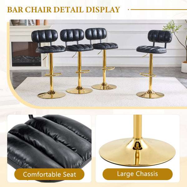 English Elm Set of 2 Adjustable Pu Leather Barstools with Chrome Base for Kitchen or Home Bar Black,Gold W3875P378577