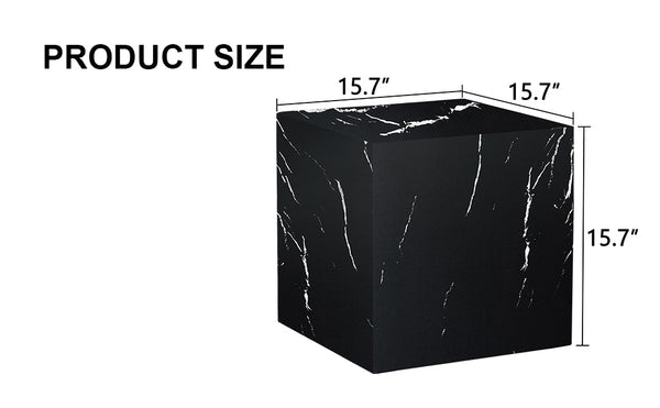 English Elm 15.7*15.7*15.7 Black Marble Texture MDF Coffee Table - Luxurious Cube Side Table, No Assembly, Versatile Decor Accent W1151P227822