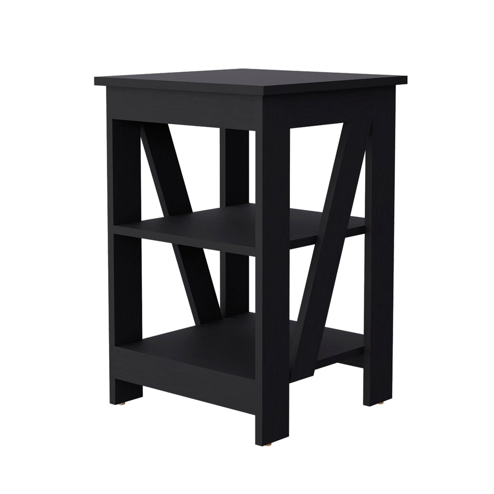 English Elm Clio modern auxiliary table with two open shelves for living room storage and decorative display, durable engineered wood Black 34.65 L x 20.87 W x 3.15 H B128P189931