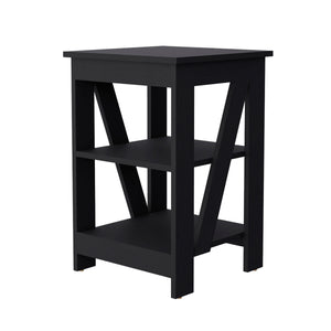 English Elm Clio modern auxiliary table with two open shelves for living room storage and decorative display, durable engineered wood Black 34.65 L x 20.87 W x 3.15 H B128P189931