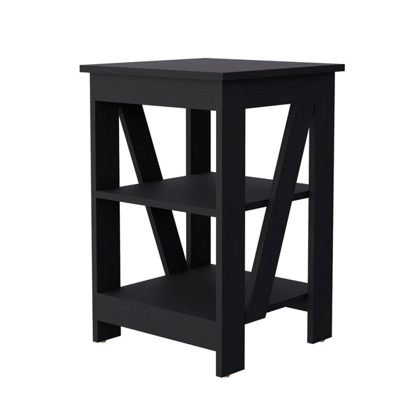 English Elm Clio modern auxiliary table with two open shelves for living room storage and decorative display, durable engineered wood Black 34.65 L x 20.87 W x 3.15 H B128P189931