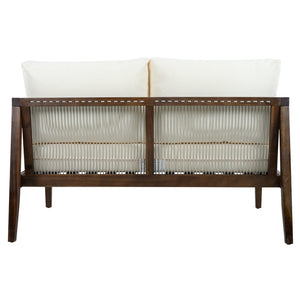 English Elm Outdoor Acacia Wood Loveseat Set with Rope Woven Panels and Matching Coffee Table Beige,Dark Brown N768P408131D