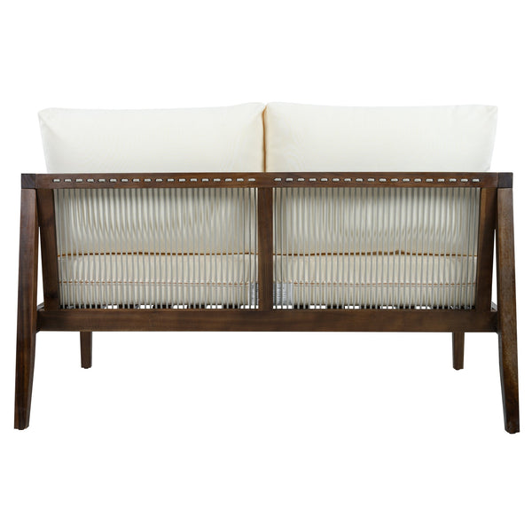 English Elm Outdoor Acacia Wood Loveseat Set with Rope Woven Panels and Matching Coffee Table Beige,Dark Brown N768P408131D