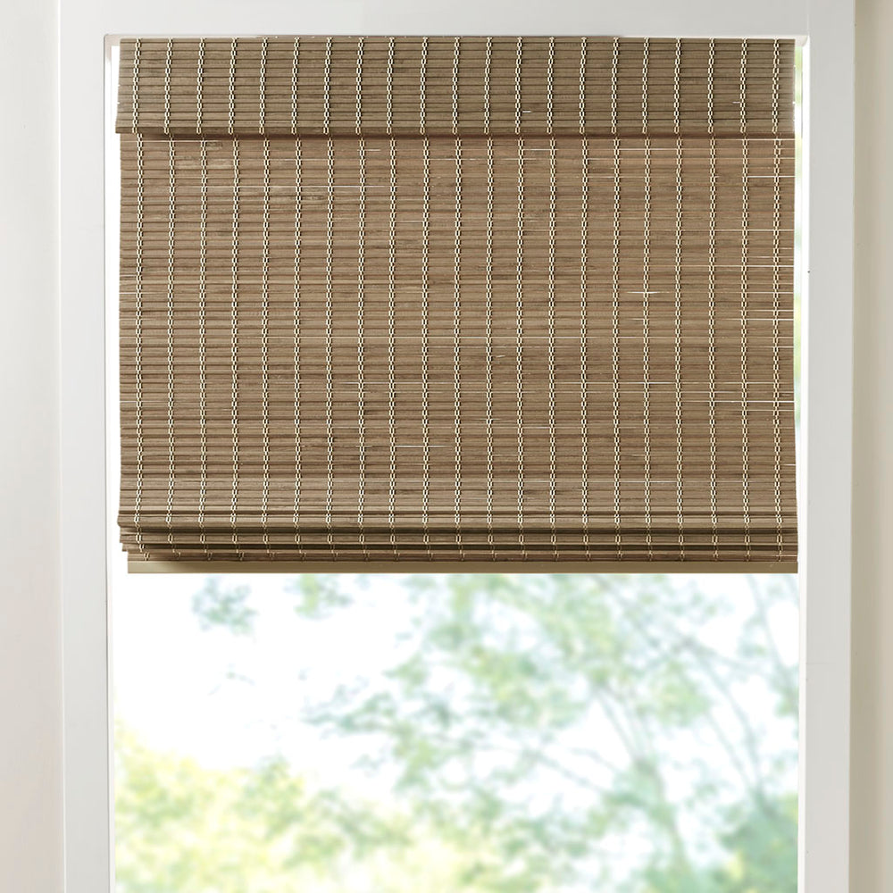 JLA Home Madison Park - Bamboo Handwoven Light‑Filtering Roman Shade 64" — Cordless Eco-Friendly Privacy Panel with Hardware Natural Ash MP40-7799
