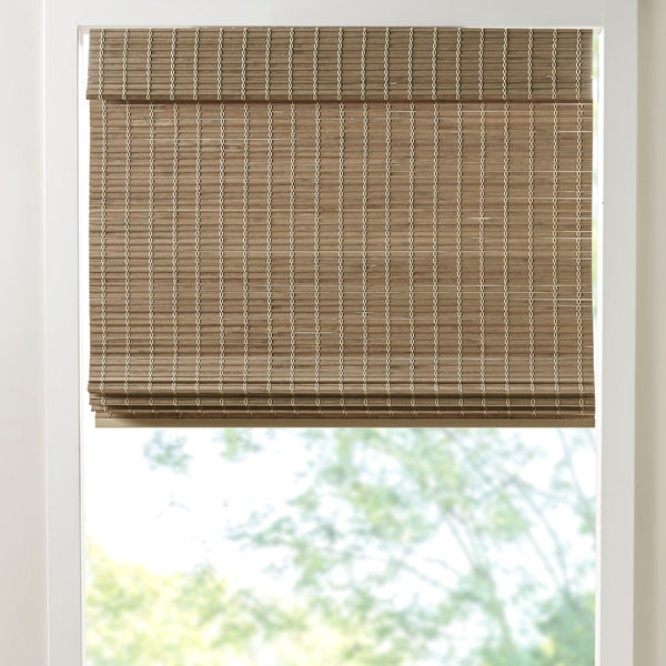 JLA Home Madison Park - Bamboo Handwoven Light‑Filtering Roman Shade 64" — Cordless Eco-Friendly Privacy Panel with Hardware Natural Ash MP40-7799