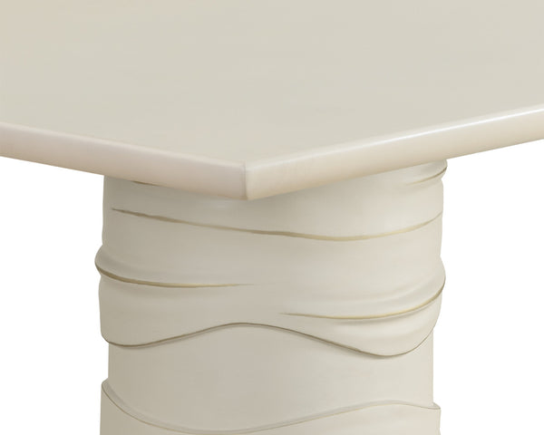 Sunpan Alanya Dining Table - Opulent Cream Concrete Design with Hand Painted Brass Accents for Elegance Rectangular - 84W x 44D x 30H