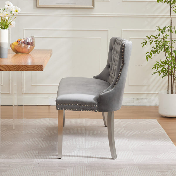 English Elm Velvet Mid-Century Double Dining Loveseat Bench with Hand-Tufted Buttons, Wingback Comfort, Luxe Seating Gray W1143P362520