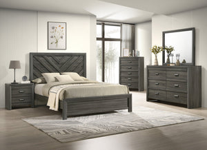 English Elm 1pc Queen Size Bed Rustic Gray Chevron Headboard Weathered Wood Finish Contemporary Craftsmanship B011S01883