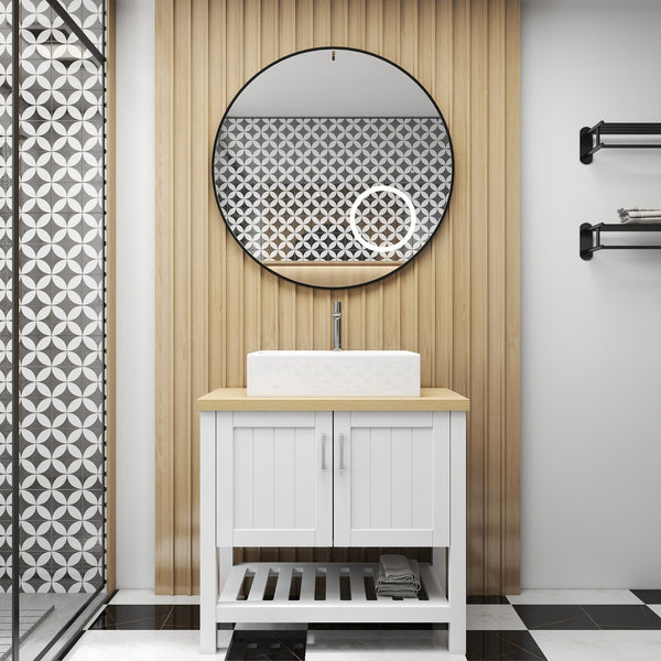 English Elm 32" Bathroom Vanity With Sink, Modern Solid Wood Cabinet For Small Spaces, Stylish Open Shelf Design W3151S00013