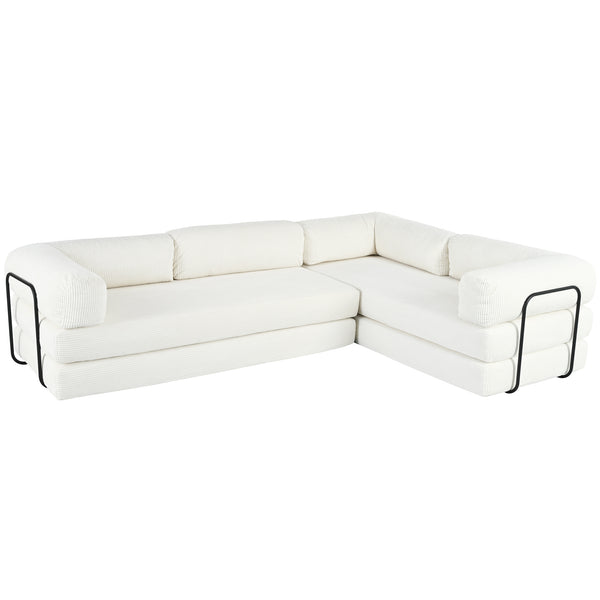 English Elm U_style Modular Corduroy Sectional Sofa Converts to Guest Bed for Apartment Living Beige WY000463AAA